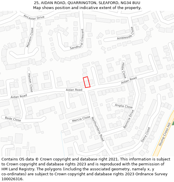 25, AIDAN ROAD, QUARRINGTON, SLEAFORD, NG34 8UU: Location map and indicative extent of plot