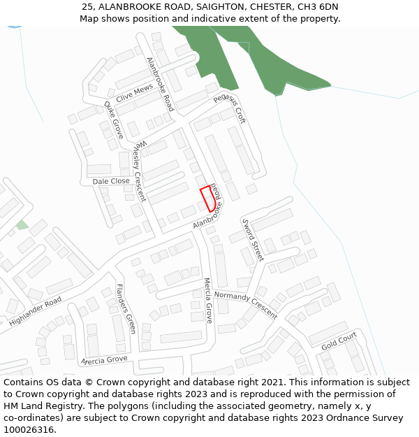 25, ALANBROOKE ROAD, SAIGHTON, CHESTER, CH3 6DN: Location map and indicative extent of plot