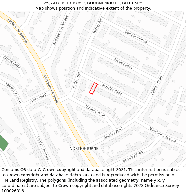 25, ALDERLEY ROAD, BOURNEMOUTH, BH10 6DY: Location map and indicative extent of plot