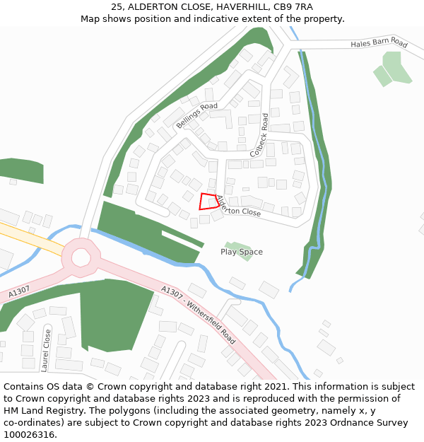 25, ALDERTON CLOSE, HAVERHILL, CB9 7RA: Location map and indicative extent of plot