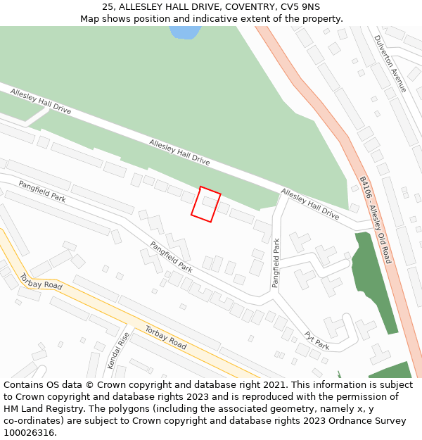 25, ALLESLEY HALL DRIVE, COVENTRY, CV5 9NS: Location map and indicative extent of plot