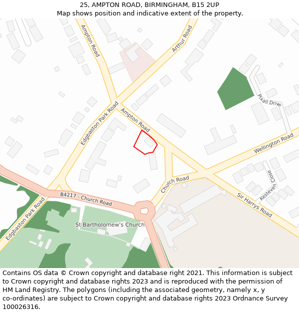 25, AMPTON ROAD, BIRMINGHAM, B15 2UP: Location map and indicative extent of plot