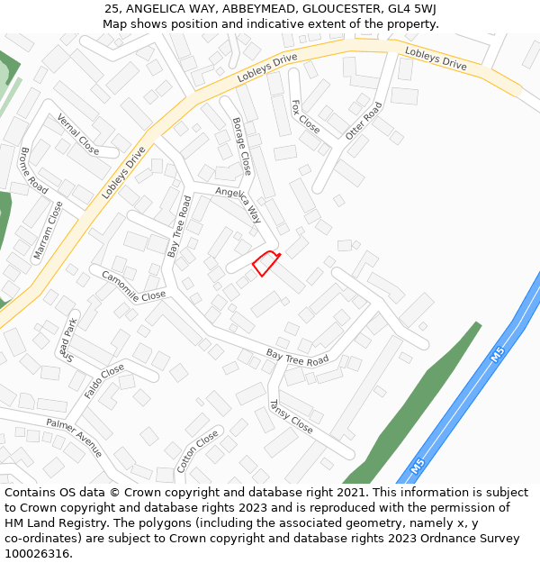 25, ANGELICA WAY, ABBEYMEAD, GLOUCESTER, GL4 5WJ: Location map and indicative extent of plot