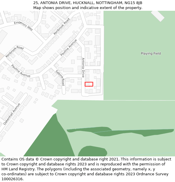 25, ANTONIA DRIVE, HUCKNALL, NOTTINGHAM, NG15 8JB: Location map and indicative extent of plot