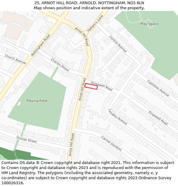 25, ARNOT HILL ROAD, ARNOLD, NOTTINGHAM, NG5 6LN: Location map and indicative extent of plot