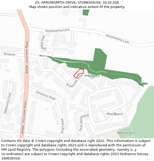 25, ARROWSMITH DRIVE, STONEHOUSE, GL10 2QS: Location map and indicative extent of plot