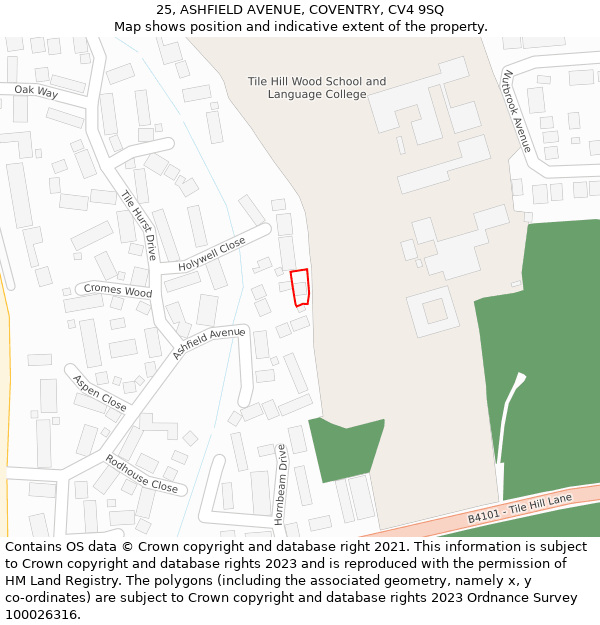 25, ASHFIELD AVENUE, COVENTRY, CV4 9SQ: Location map and indicative extent of plot