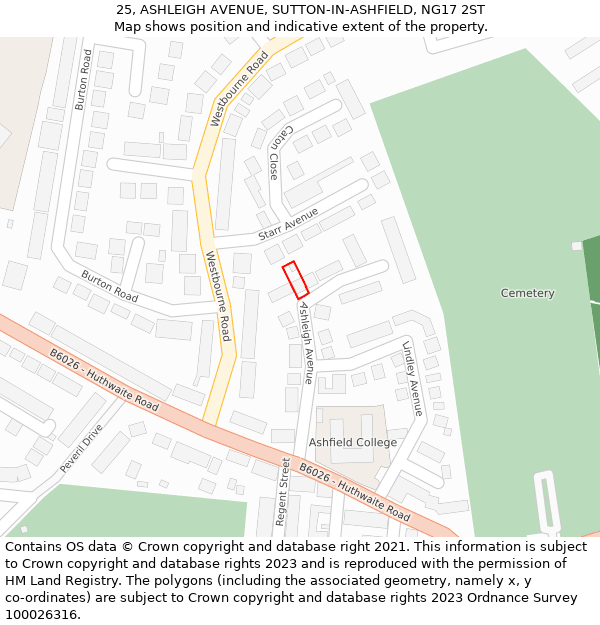 25, ASHLEIGH AVENUE, SUTTON-IN-ASHFIELD, NG17 2ST: Location map and indicative extent of plot