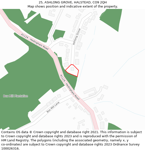 25, ASHLONG GROVE, HALSTEAD, CO9 2QH: Location map and indicative extent of plot