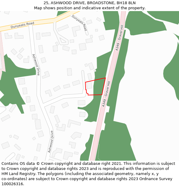 25, ASHWOOD DRIVE, BROADSTONE, BH18 8LN: Location map and indicative extent of plot