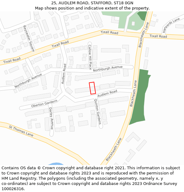 25, AUDLEM ROAD, STAFFORD, ST18 0GN: Location map and indicative extent of plot