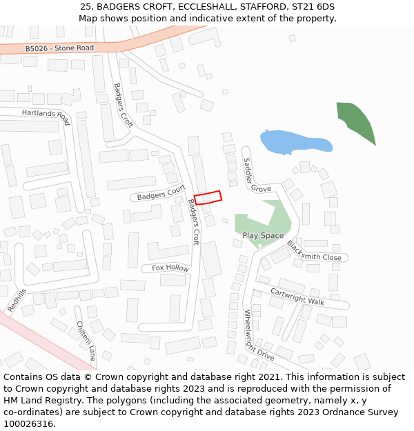 25, BADGERS CROFT, ECCLESHALL, STAFFORD, ST21 6DS: Location map and indicative extent of plot