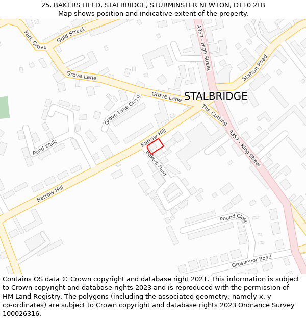 25, BAKERS FIELD, STALBRIDGE, STURMINSTER NEWTON, DT10 2FB: Location map and indicative extent of plot