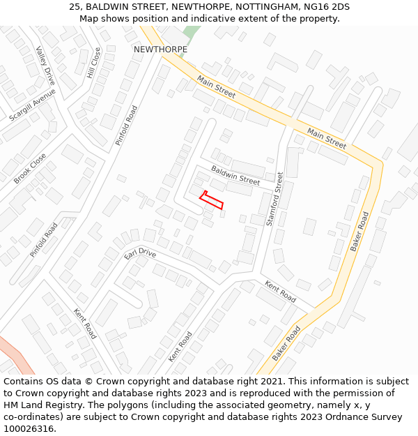 25, BALDWIN STREET, NEWTHORPE, NOTTINGHAM, NG16 2DS: Location map and indicative extent of plot