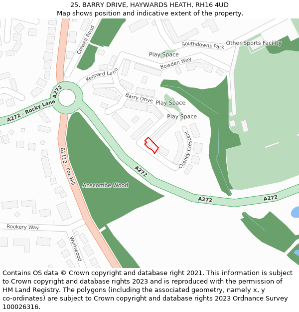 25, BARRY DRIVE, HAYWARDS HEATH, RH16 4UD: Location map and indicative extent of plot