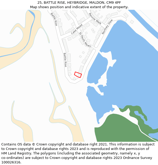 25, BATTLE RISE, HEYBRIDGE, MALDON, CM9 4PF: Location map and indicative extent of plot