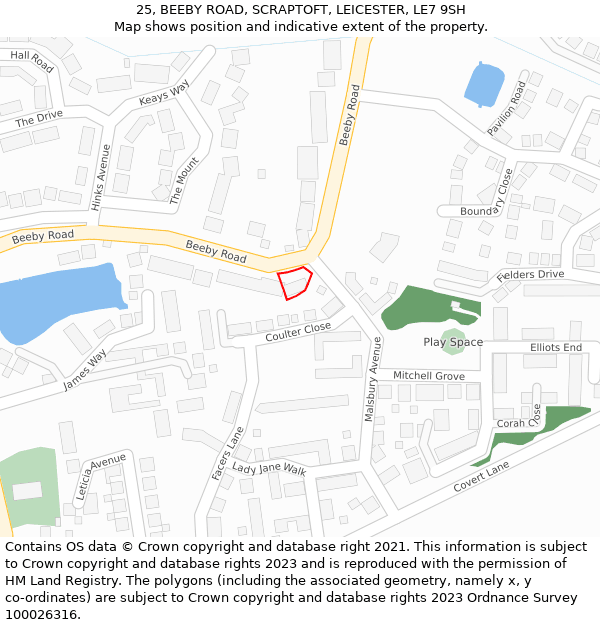 25, BEEBY ROAD, SCRAPTOFT, LEICESTER, LE7 9SH: Location map and indicative extent of plot