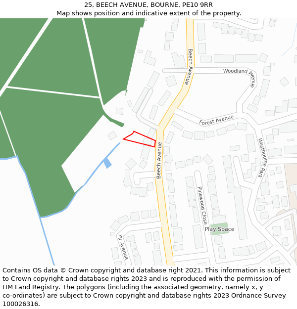 25, BEECH AVENUE, BOURNE, PE10 9RR: Location map and indicative extent of plot