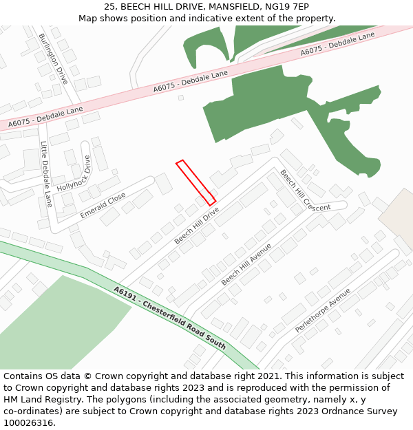 25, BEECH HILL DRIVE, MANSFIELD, NG19 7EP: Location map and indicative extent of plot