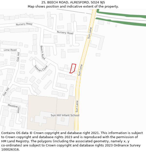 25, BEECH ROAD, ALRESFORD, SO24 9JS: Location map and indicative extent of plot