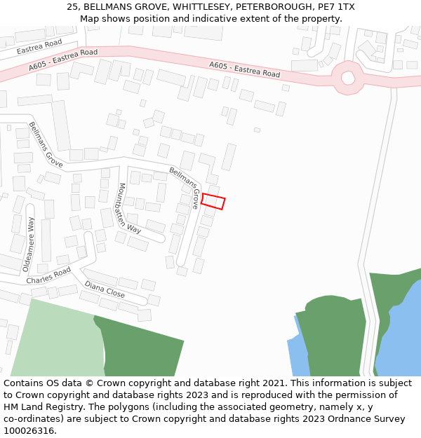 25, BELLMANS GROVE, WHITTLESEY, PETERBOROUGH, PE7 1TX: Location map and indicative extent of plot