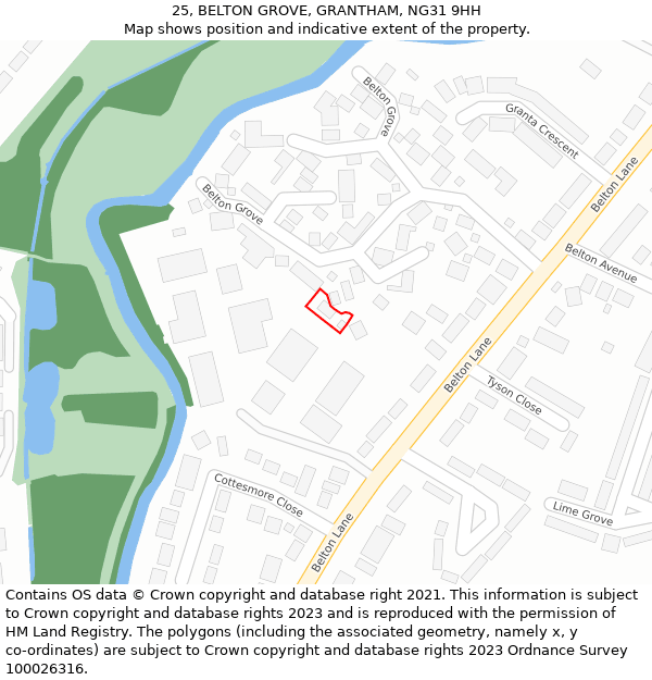 25, BELTON GROVE, GRANTHAM, NG31 9HH: Location map and indicative extent of plot