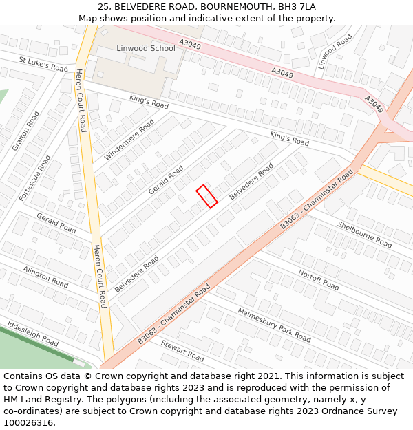 25, BELVEDERE ROAD, BOURNEMOUTH, BH3 7LA: Location map and indicative extent of plot
