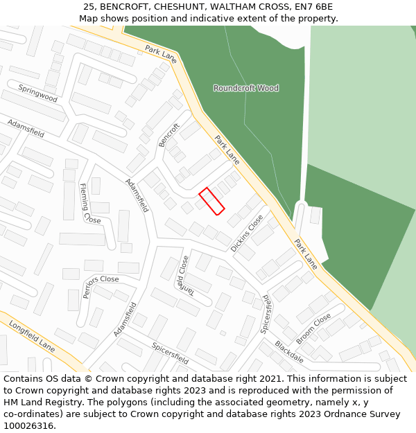 25, BENCROFT, CHESHUNT, WALTHAM CROSS, EN7 6BE: Location map and indicative extent of plot