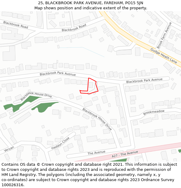 25, BLACKBROOK PARK AVENUE, FAREHAM, PO15 5JN: Location map and indicative extent of plot