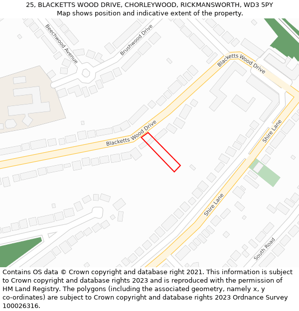 25, BLACKETTS WOOD DRIVE, CHORLEYWOOD, RICKMANSWORTH, WD3 5PY: Location map and indicative extent of plot