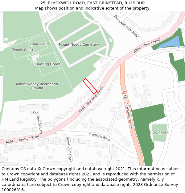 25, BLACKWELL ROAD, EAST GRINSTEAD, RH19 3HP: Location map and indicative extent of plot