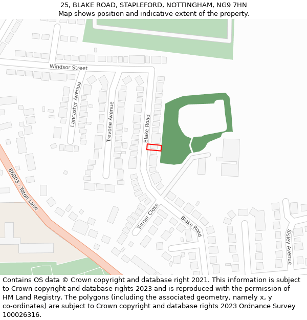 25, BLAKE ROAD, STAPLEFORD, NOTTINGHAM, NG9 7HN: Location map and indicative extent of plot