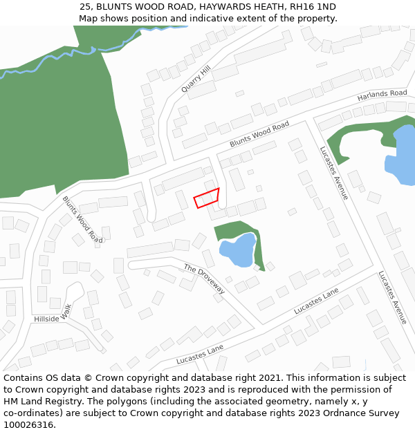 25, BLUNTS WOOD ROAD, HAYWARDS HEATH, RH16 1ND: Location map and indicative extent of plot