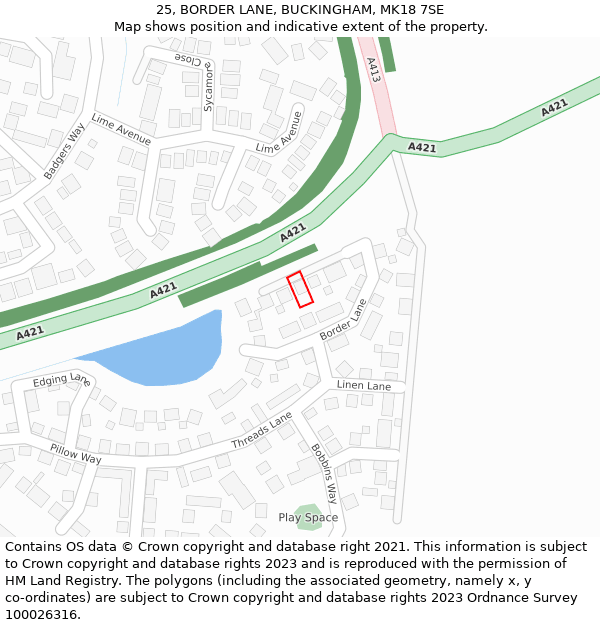 25, BORDER LANE, BUCKINGHAM, MK18 7SE: Location map and indicative extent of plot