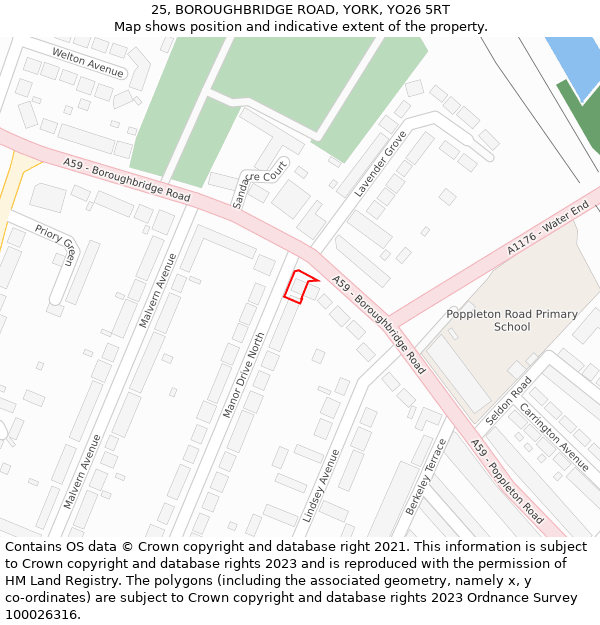 25, BOROUGHBRIDGE ROAD, YORK, YO26 5RT: Location map and indicative extent of plot