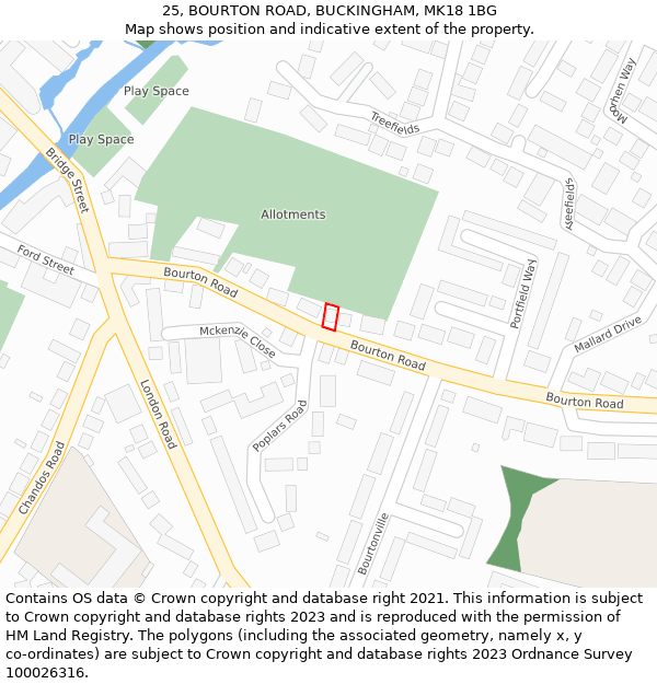 25, BOURTON ROAD, BUCKINGHAM, MK18 1BG: Location map and indicative extent of plot