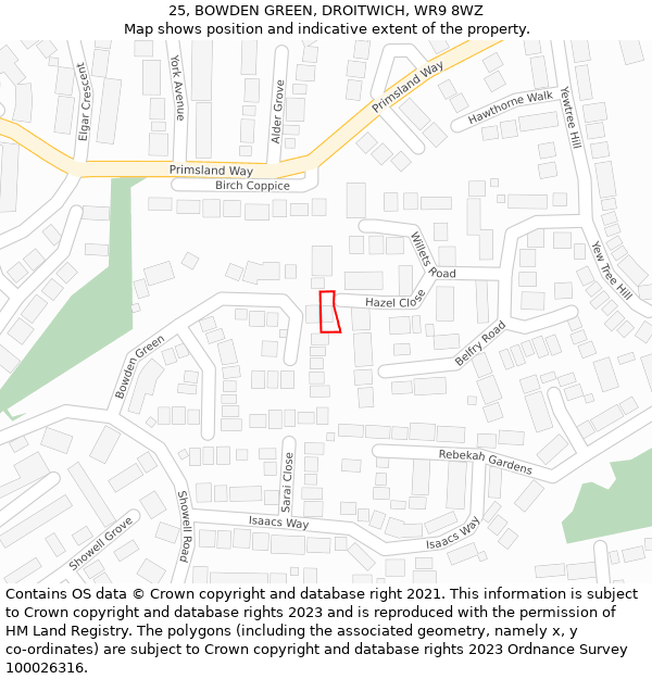 25, BOWDEN GREEN, DROITWICH, WR9 8WZ: Location map and indicative extent of plot