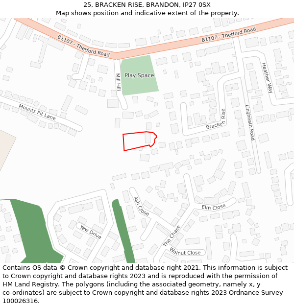 25, BRACKEN RISE, BRANDON, IP27 0SX: Location map and indicative extent of plot
