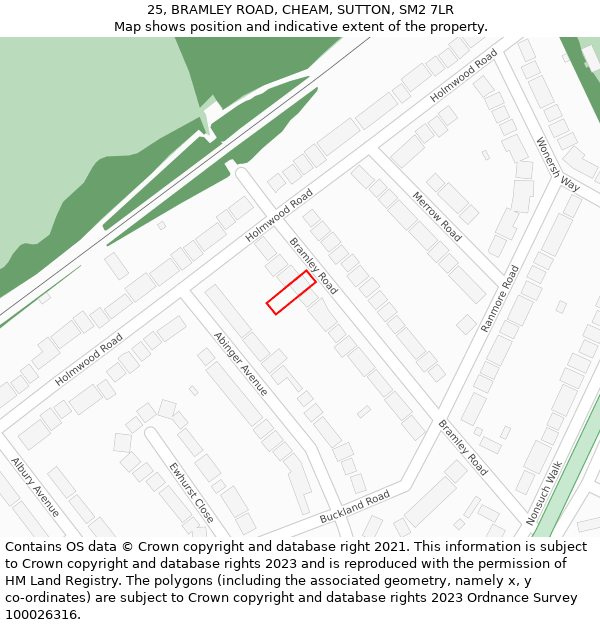 25, BRAMLEY ROAD, CHEAM, SUTTON, SM2 7LR: Location map and indicative extent of plot