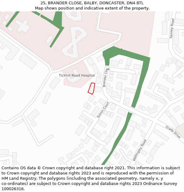 25, BRANDER CLOSE, BALBY, DONCASTER, DN4 8TL: Location map and indicative extent of plot