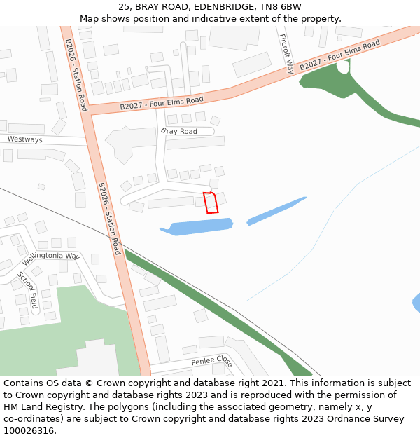 25, BRAY ROAD, EDENBRIDGE, TN8 6BW: Location map and indicative extent of plot