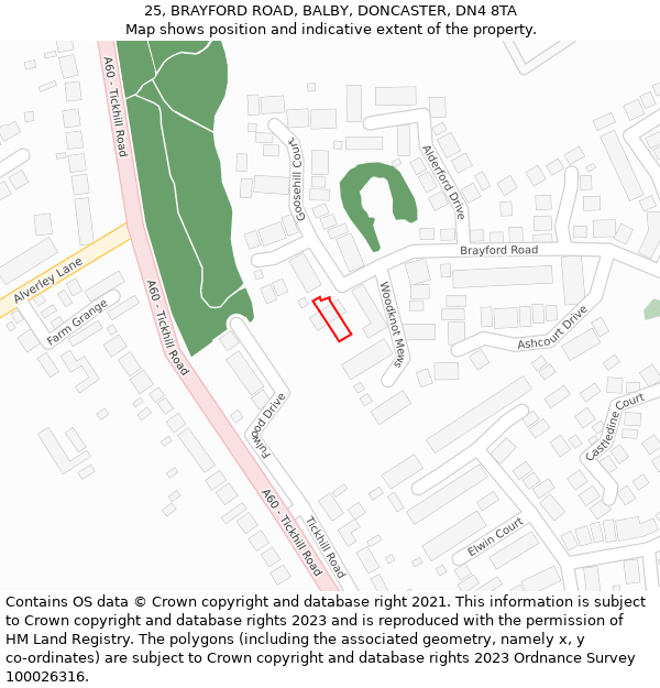 25, BRAYFORD ROAD, BALBY, DONCASTER, DN4 8TA: Location map and indicative extent of plot