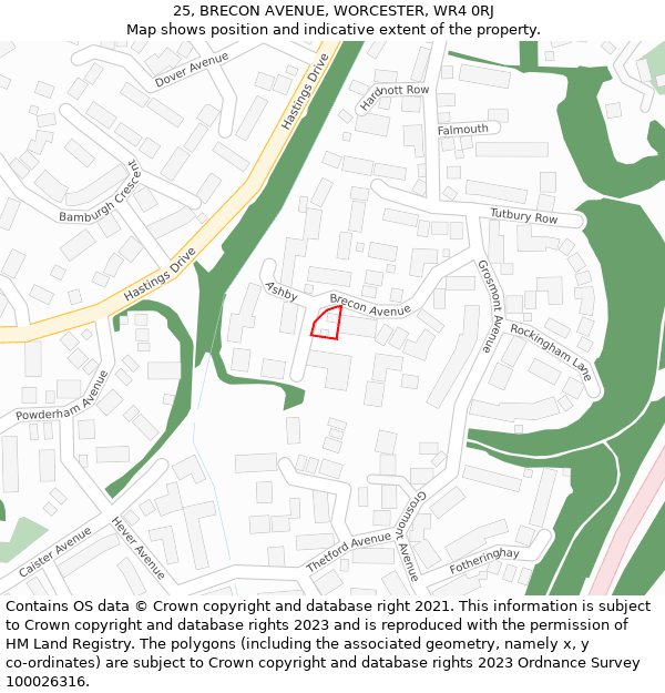 25, BRECON AVENUE, WORCESTER, WR4 0RJ: Location map and indicative extent of plot