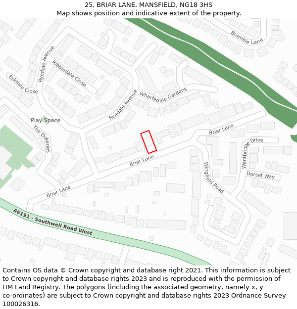 25, BRIAR LANE, MANSFIELD, NG18 3HS: Location map and indicative extent of plot