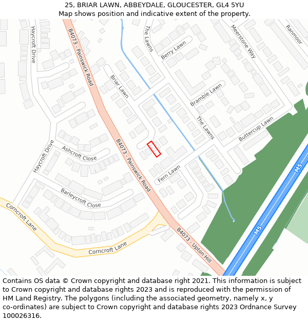 25, BRIAR LAWN, ABBEYDALE, GLOUCESTER, GL4 5YU: Location map and indicative extent of plot