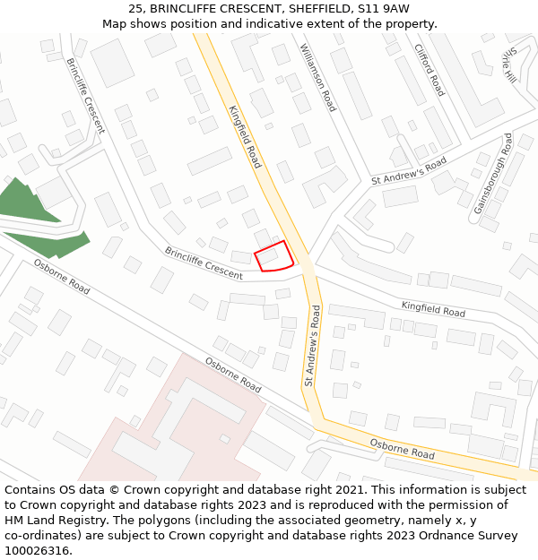 25, BRINCLIFFE CRESCENT, SHEFFIELD, S11 9AW: Location map and indicative extent of plot