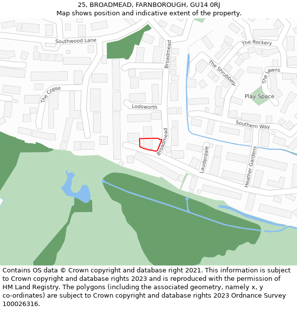 25, BROADMEAD, FARNBOROUGH, GU14 0RJ: Location map and indicative extent of plot