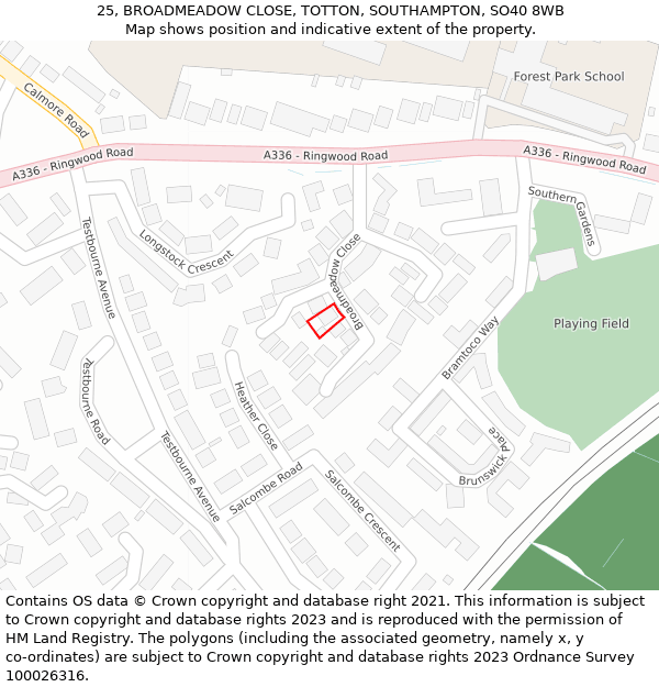 25, BROADMEADOW CLOSE, TOTTON, SOUTHAMPTON, SO40 8WB: Location map and indicative extent of plot