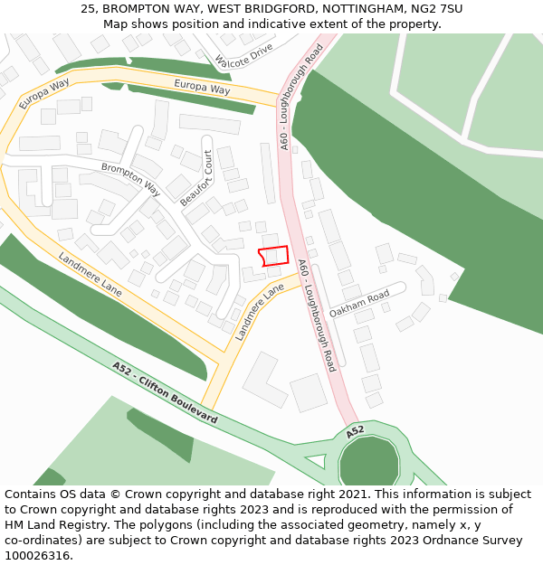 25, BROMPTON WAY, WEST BRIDGFORD, NOTTINGHAM, NG2 7SU: Location map and indicative extent of plot