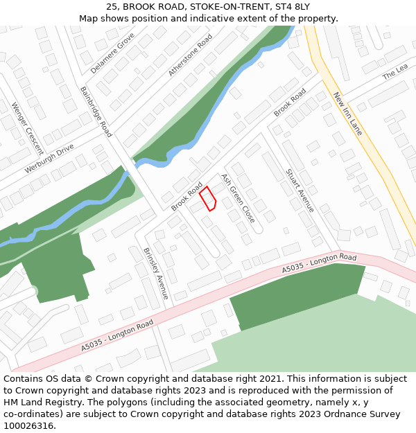 25, BROOK ROAD, STOKE-ON-TRENT, ST4 8LY: Location map and indicative extent of plot